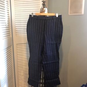 JCrew navy linen pinstripe pants